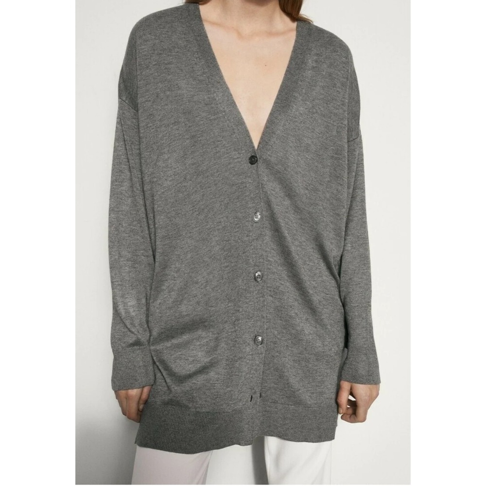 Massimo Dutti Gray Long Cardigan Sweater Womens Medium Italian Yarn Oversized